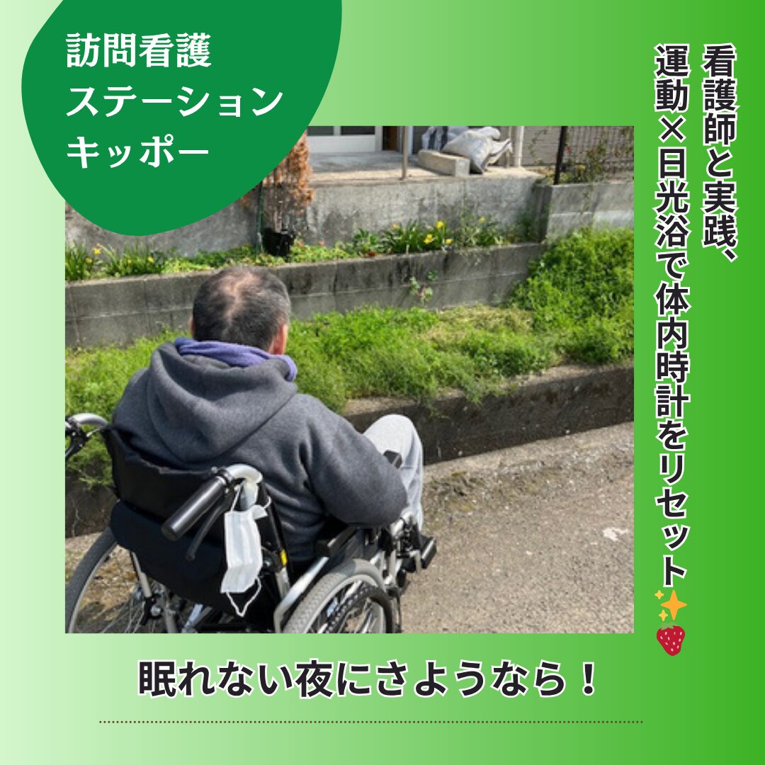 訪問看護師と車椅子で散歩をする利用者様
